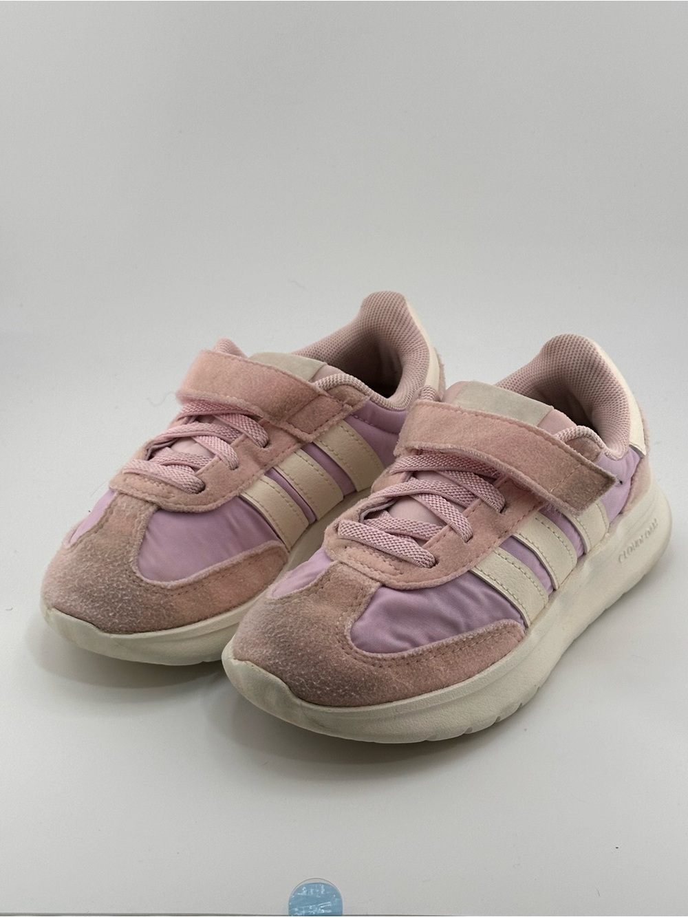 adidas Kids Pink and Cream Athletic Sneakers with Hook-and-Loop Strap